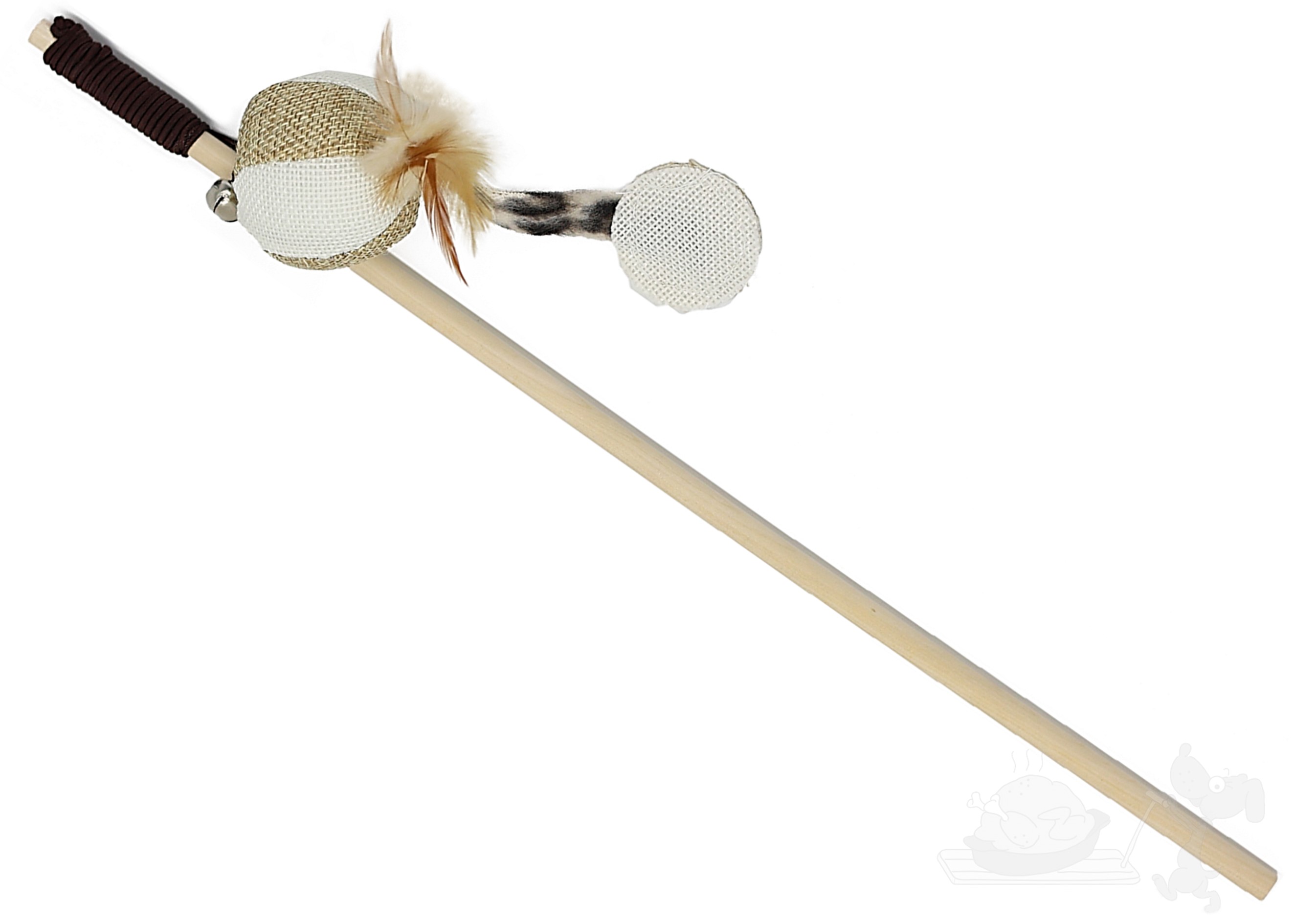 BUBU PETS hračka pro kočky, dřevěný rybářský prut s plyšovým míčem a peřím 40-102cm