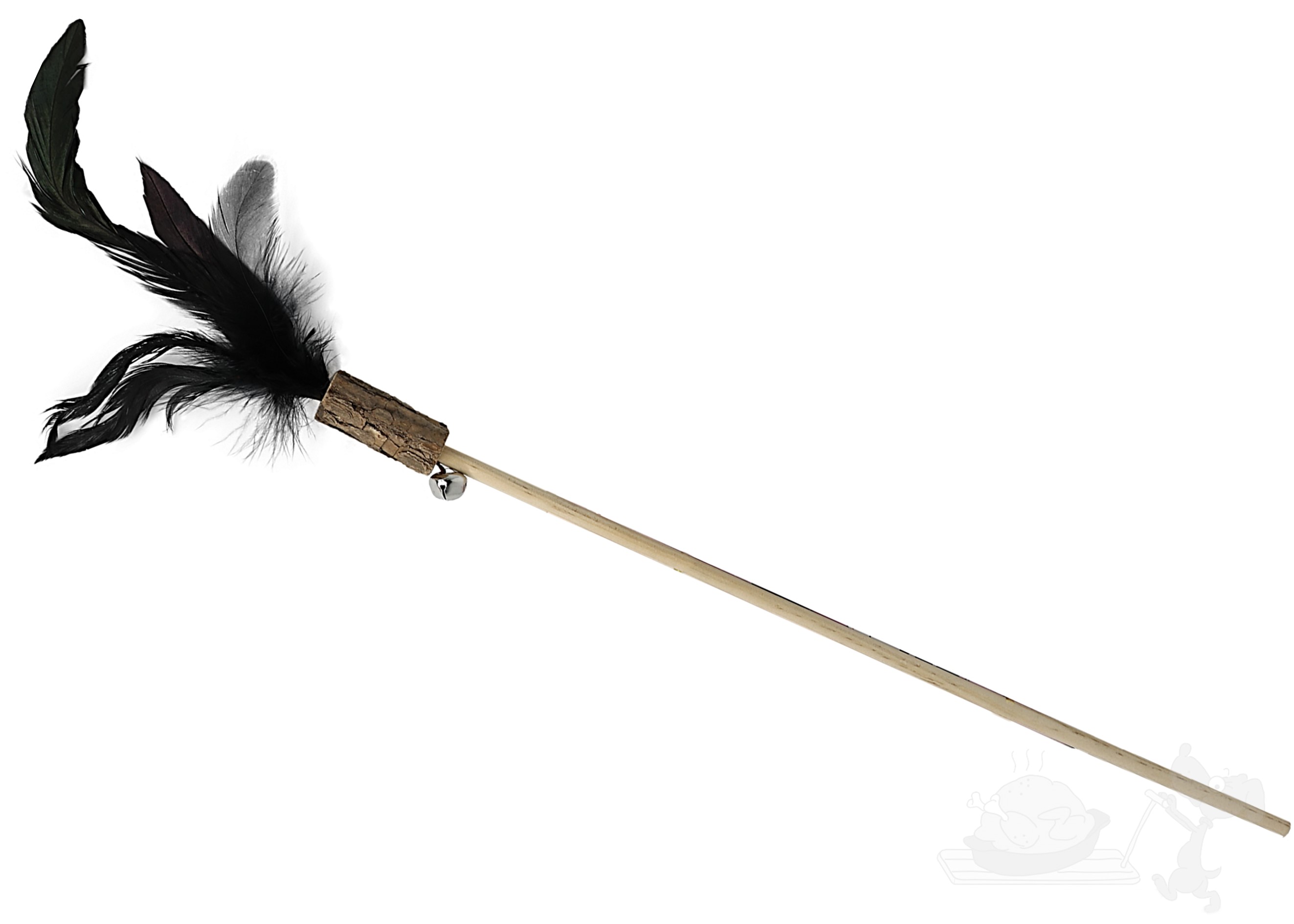 BUBU PETS hračka pro kočky, dřevěný rybářský prut s polínkem a černým peřím 38-58cm