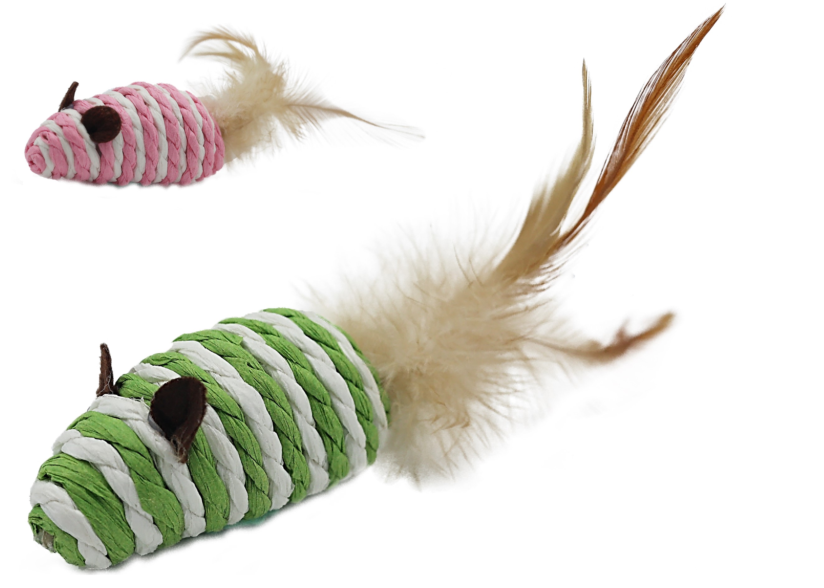 UNIQ PETS hračka pro kočky, myška z přírodního lana s peřím 7cm