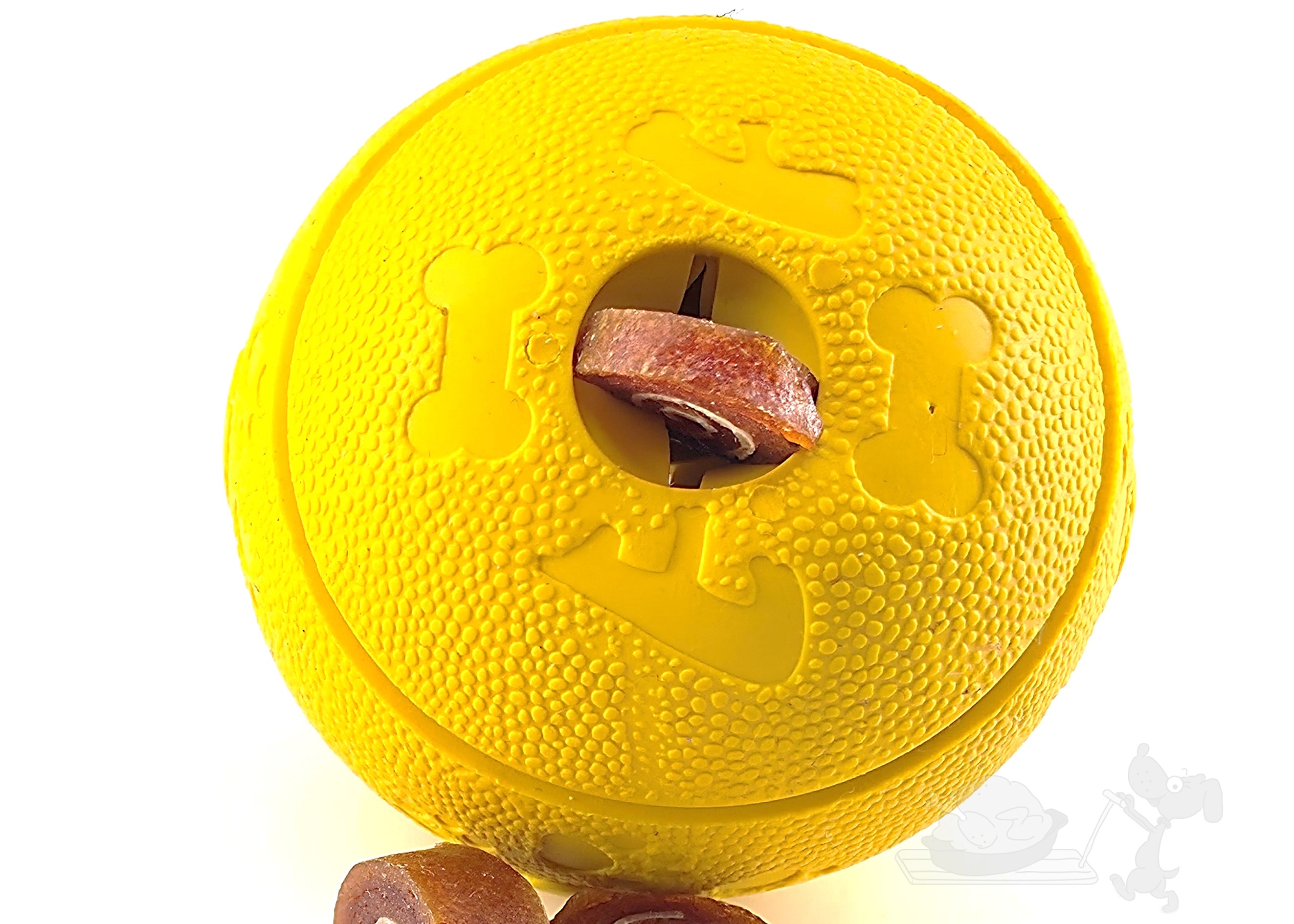 UNIQ PETS hračka pro psy, gumový míček na pamlsky s vůní vanilky žlutý 6,5 cm