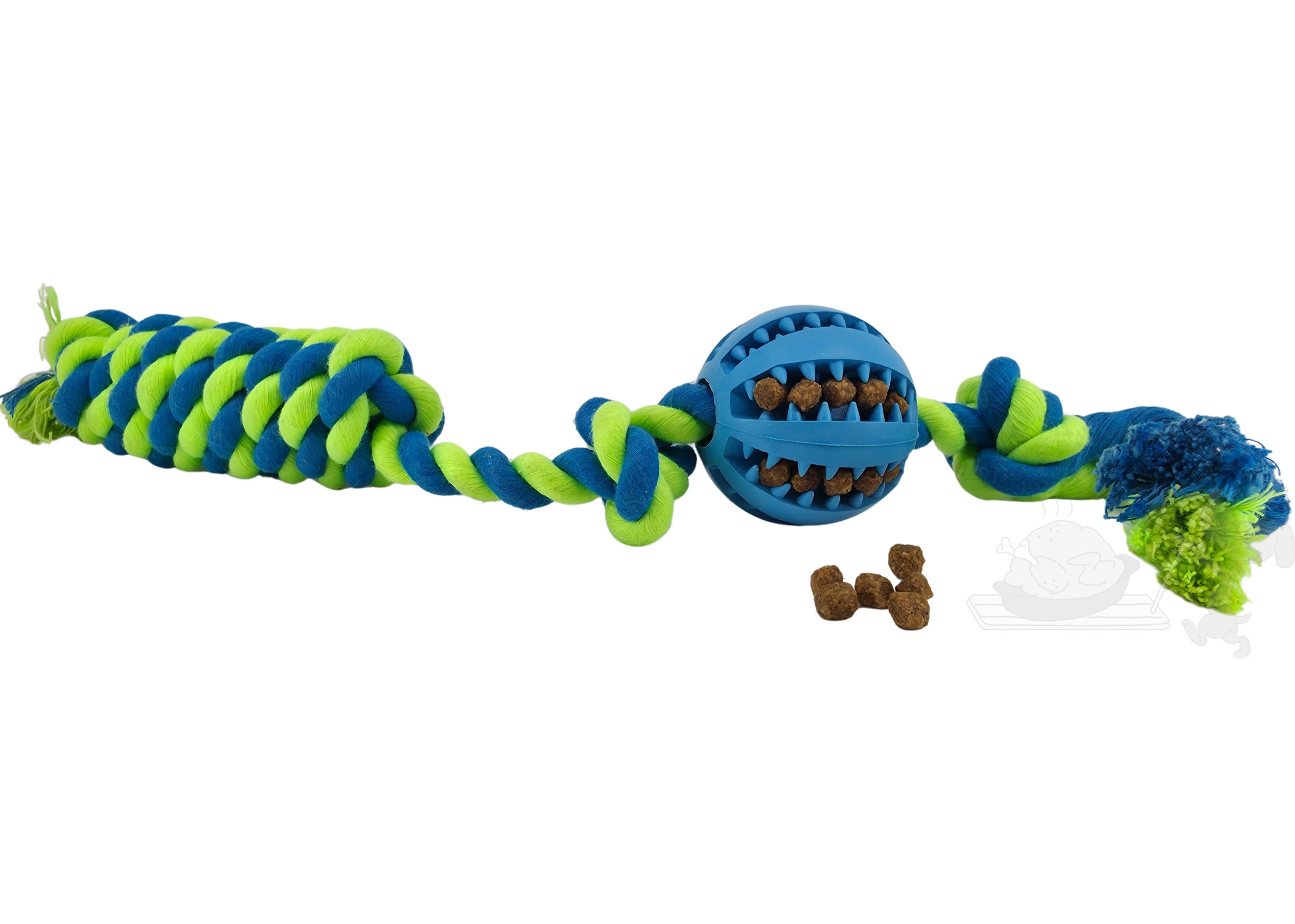 UNIQ PETS hračka pro psy, gumový dentální míček na laně s rukojetí, vůně máty modrý 40cm