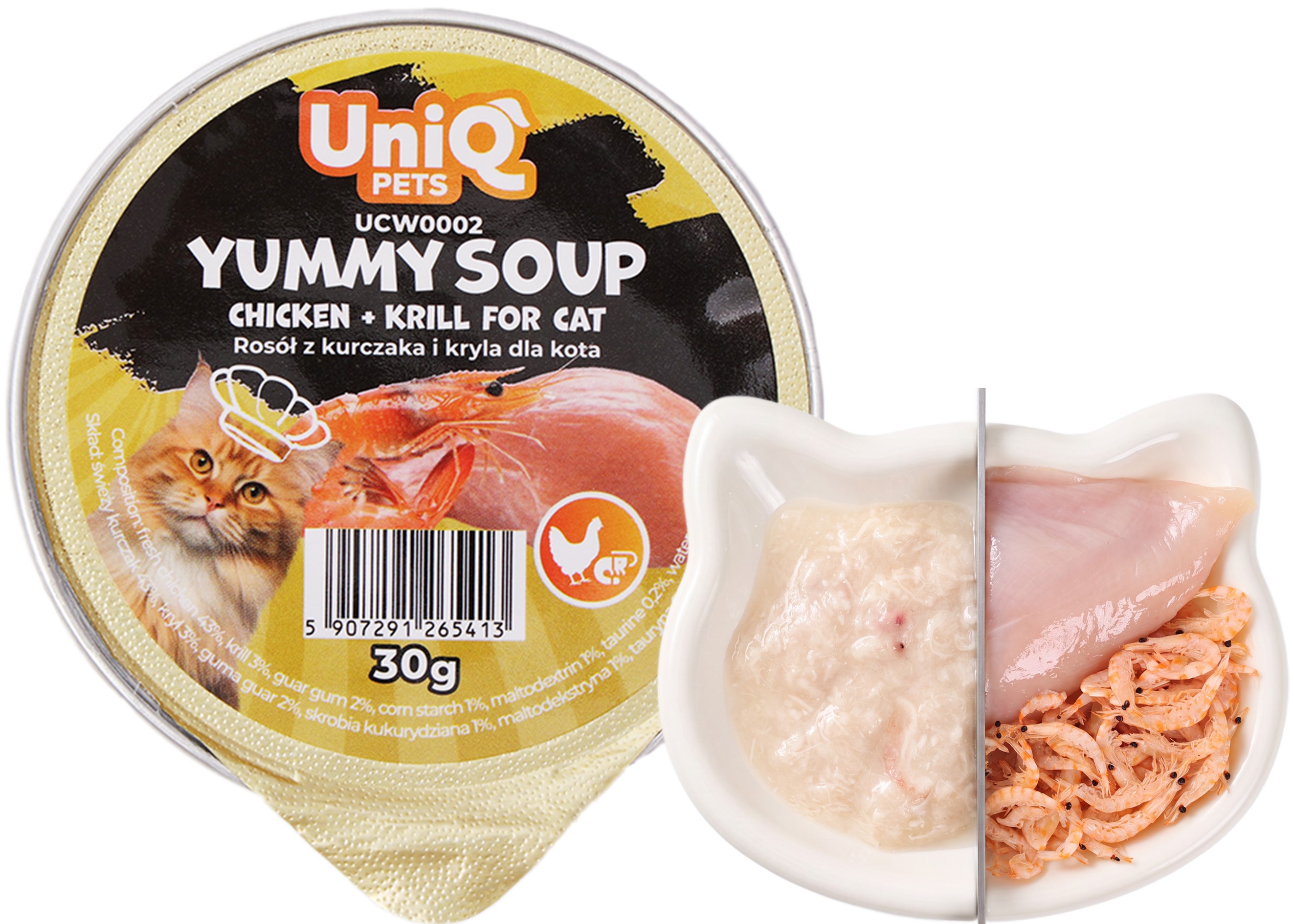 UNIQ PETS polévka pro kočky s kuřetem a mořským krillem 30g