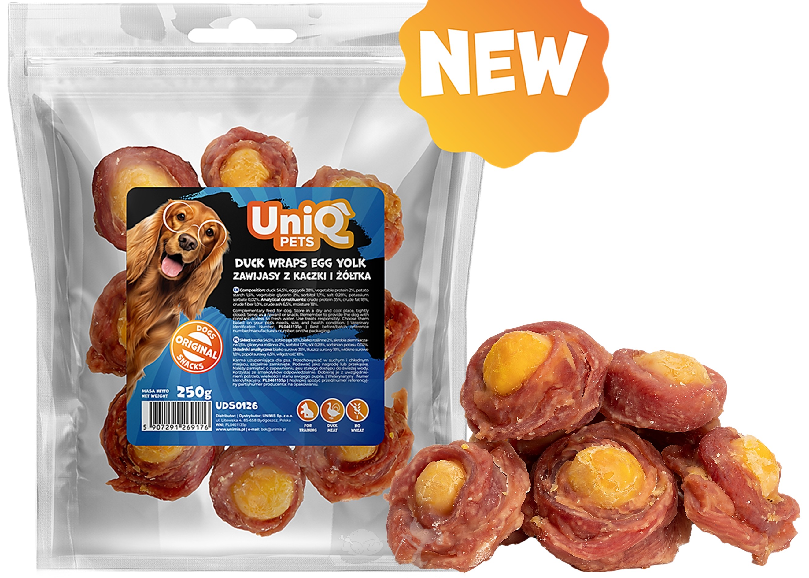 UNIQ PETS kachní závitky s vaječným žloutkem 250g