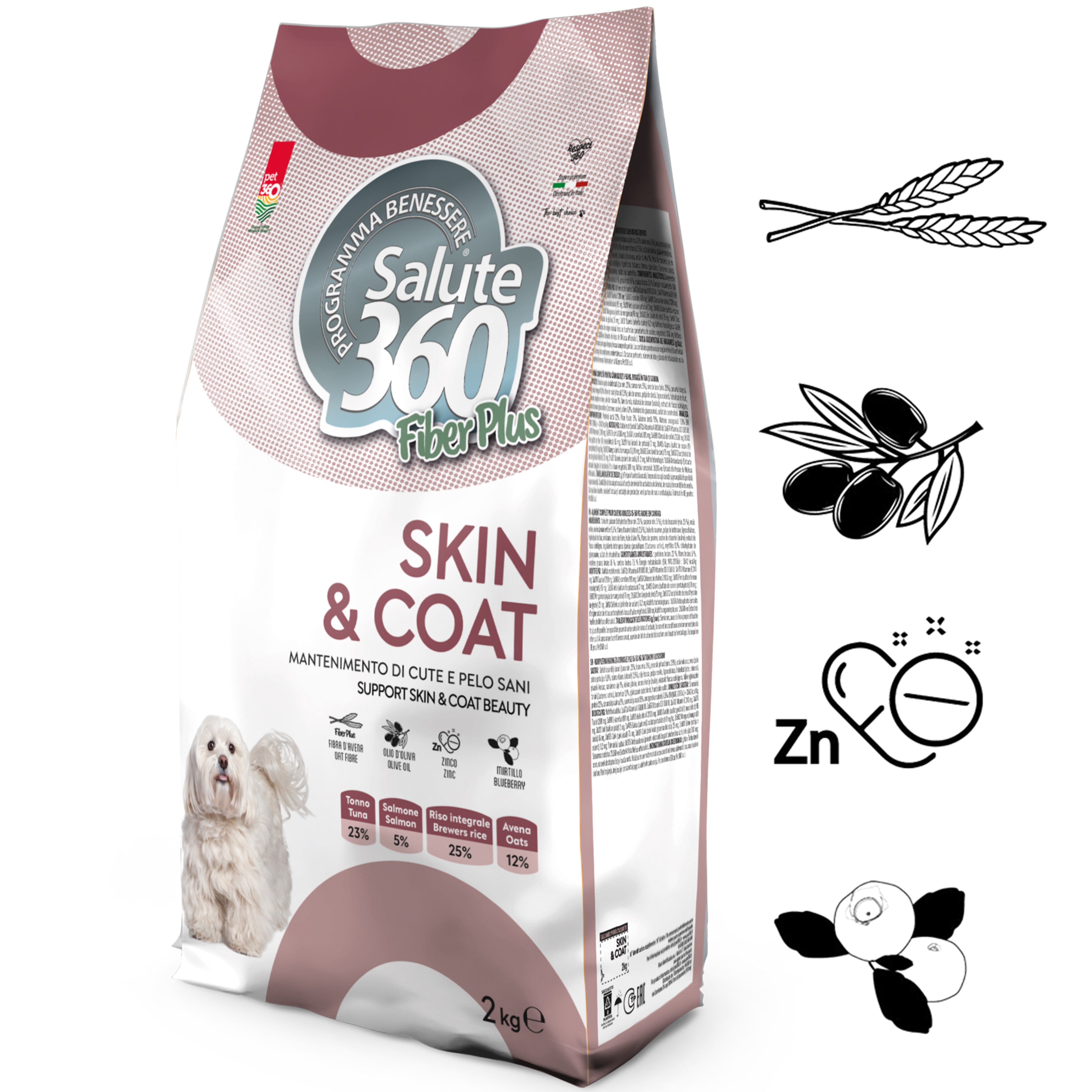SALUTE FIBER PLUS pro psy SKIN AND COAT – losos, tuňák, vláknina a prebiotika 2kg