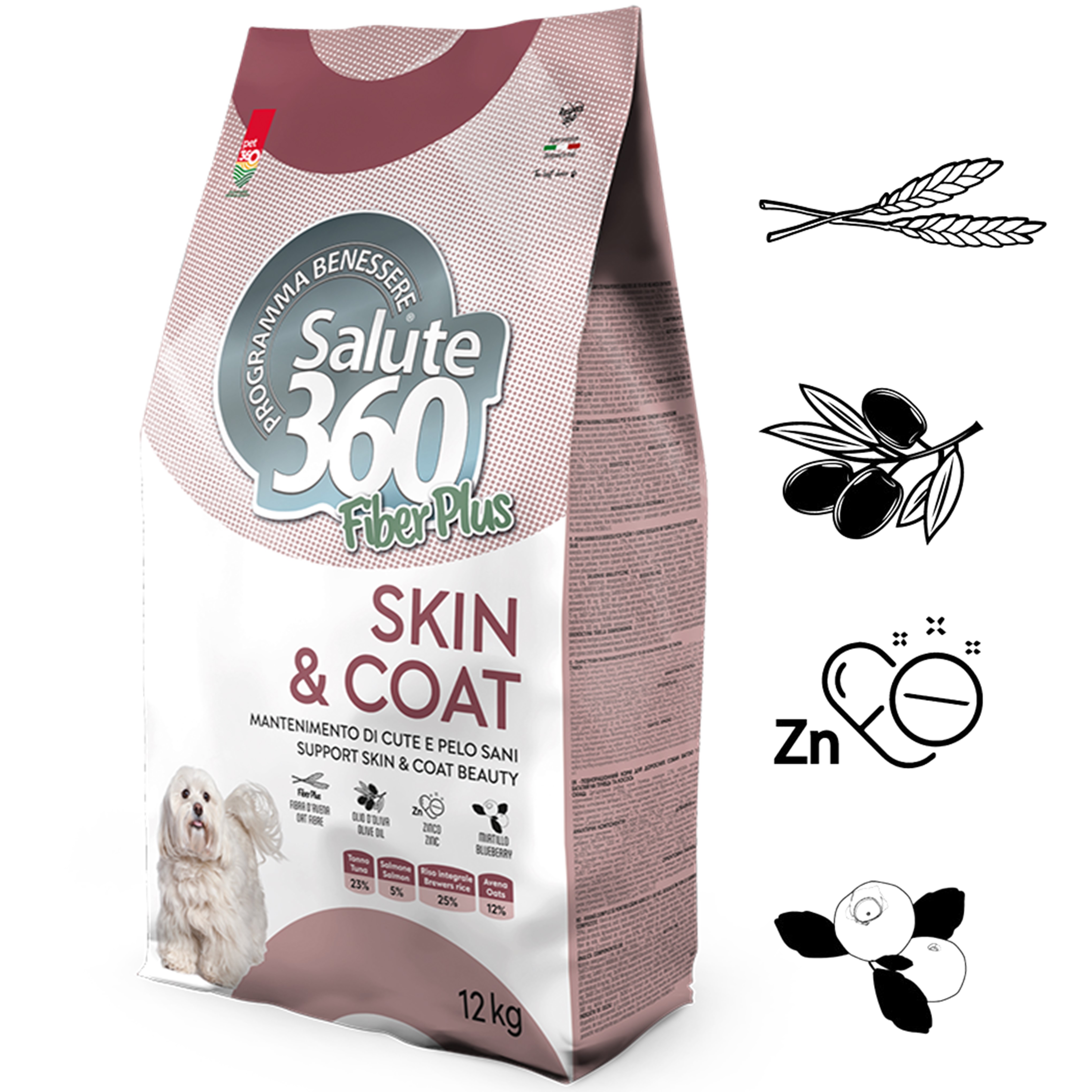 SALUTE FIBER PLUS pro psy SKIN AND COAT – losos, tuňák, vláknina a prebiotika 12kg