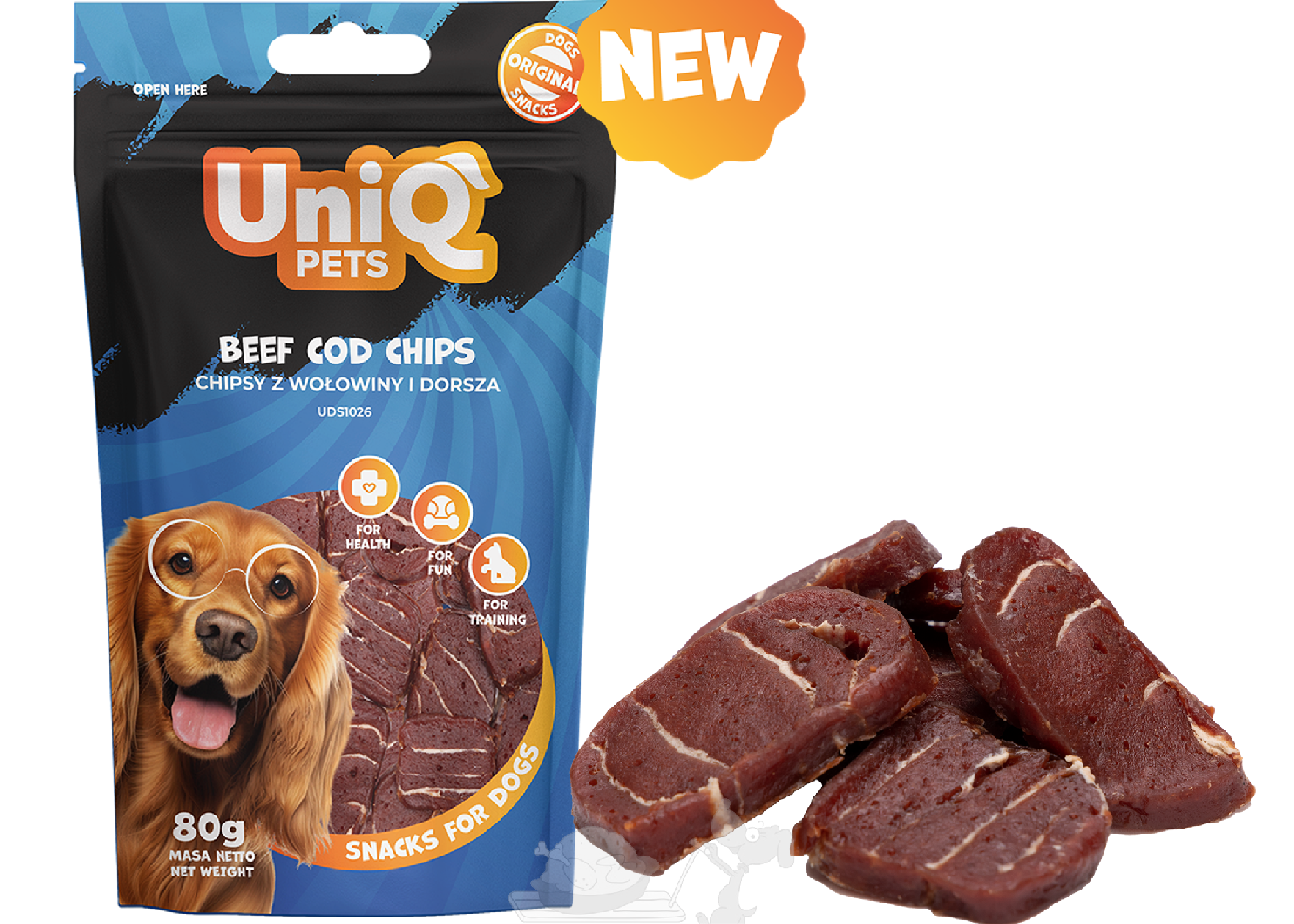 UNIQ PETS Křehké masové plátky WAGGI hovězí s treskou 80g