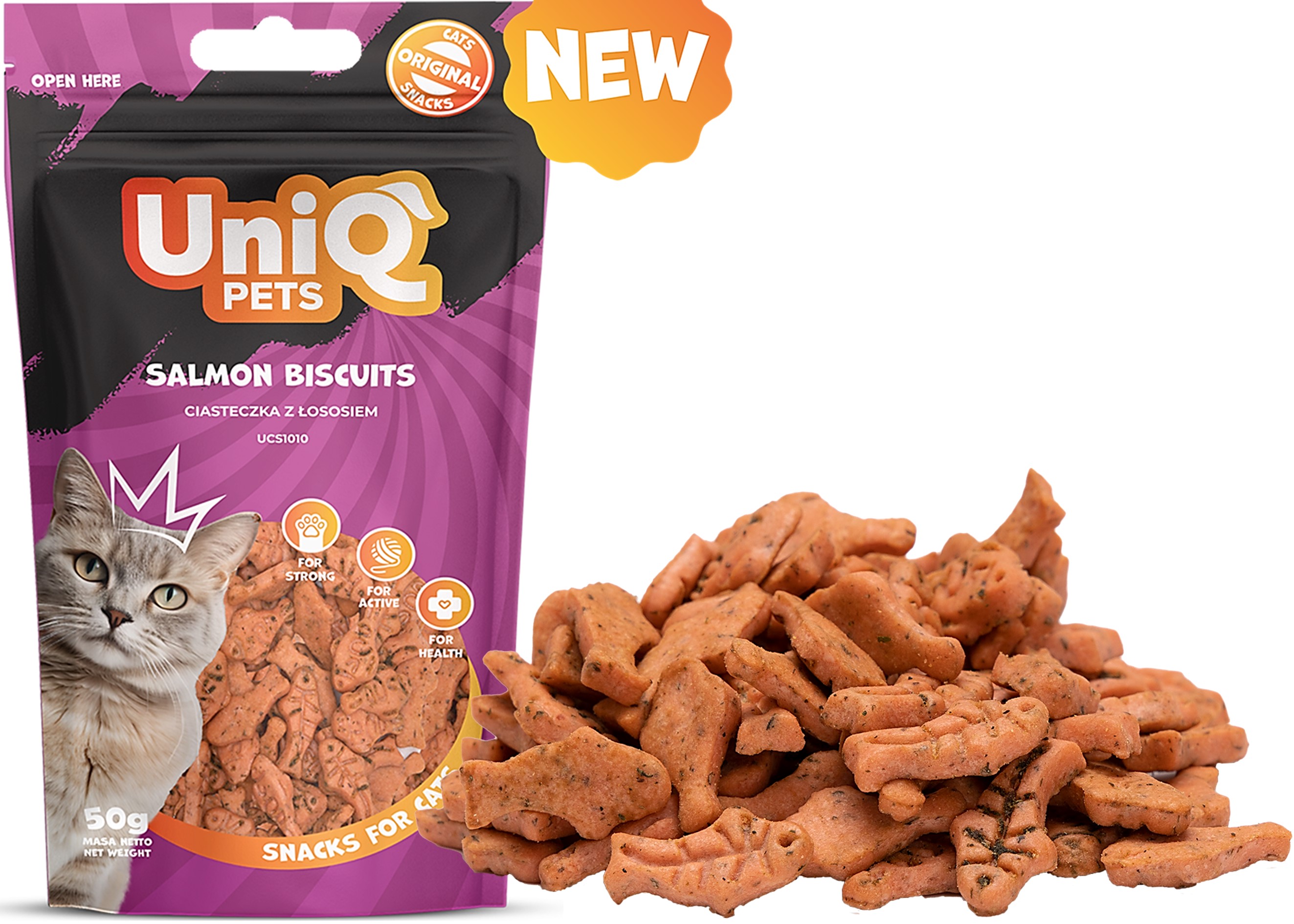 UNIQ PETS Salmon Biscuits – křupavé sušenky pro kočky s lososem 50g