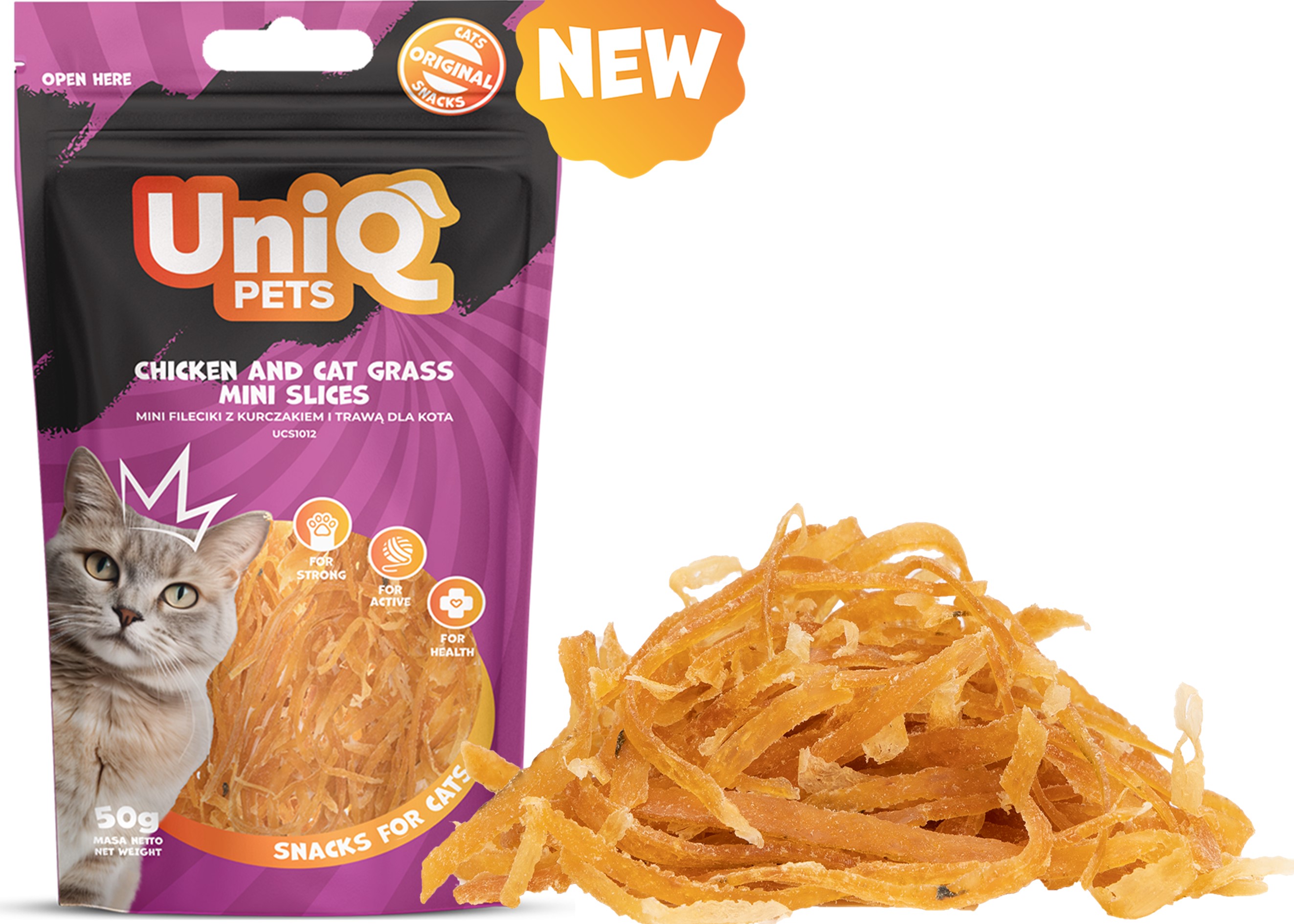 UNIQ PETS Kuřecí mini plátky s kočičí trávou 50g