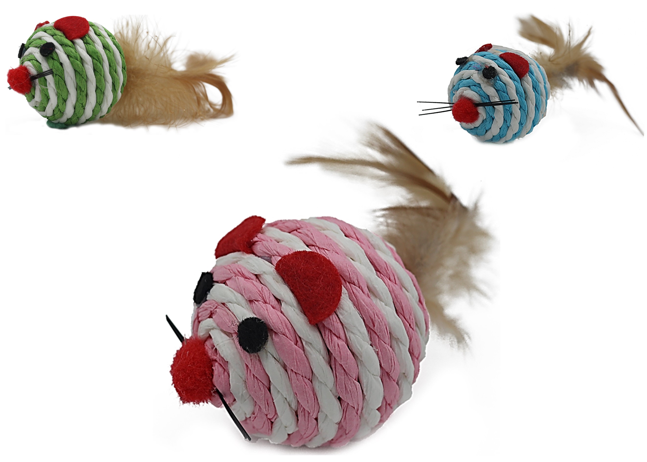 UNIQ PETS myš pro kočky z přírodního lana s peřím 7cm