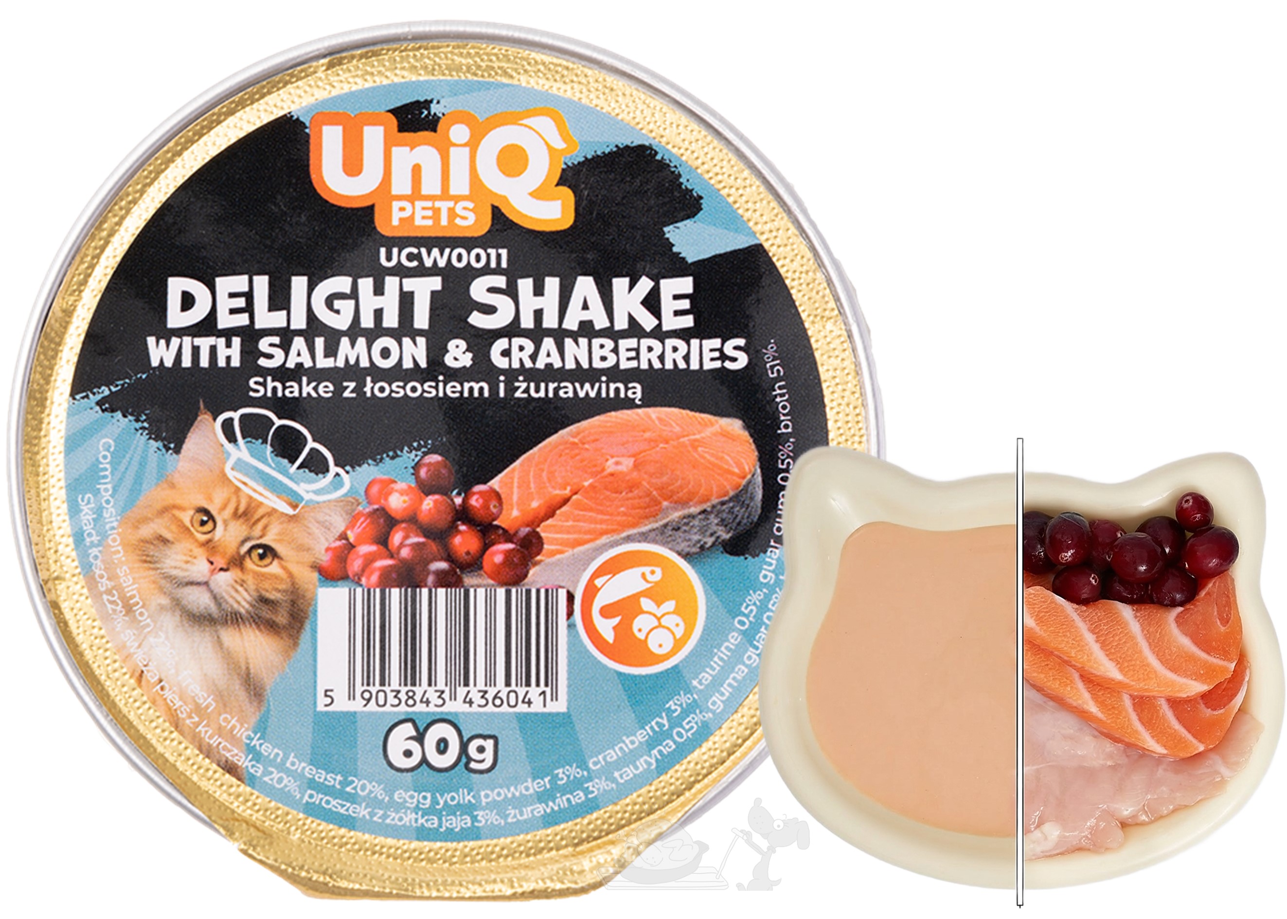 UNIQ PETS krémový pamlsek pro kočky 60 g s lososem a brusinkami