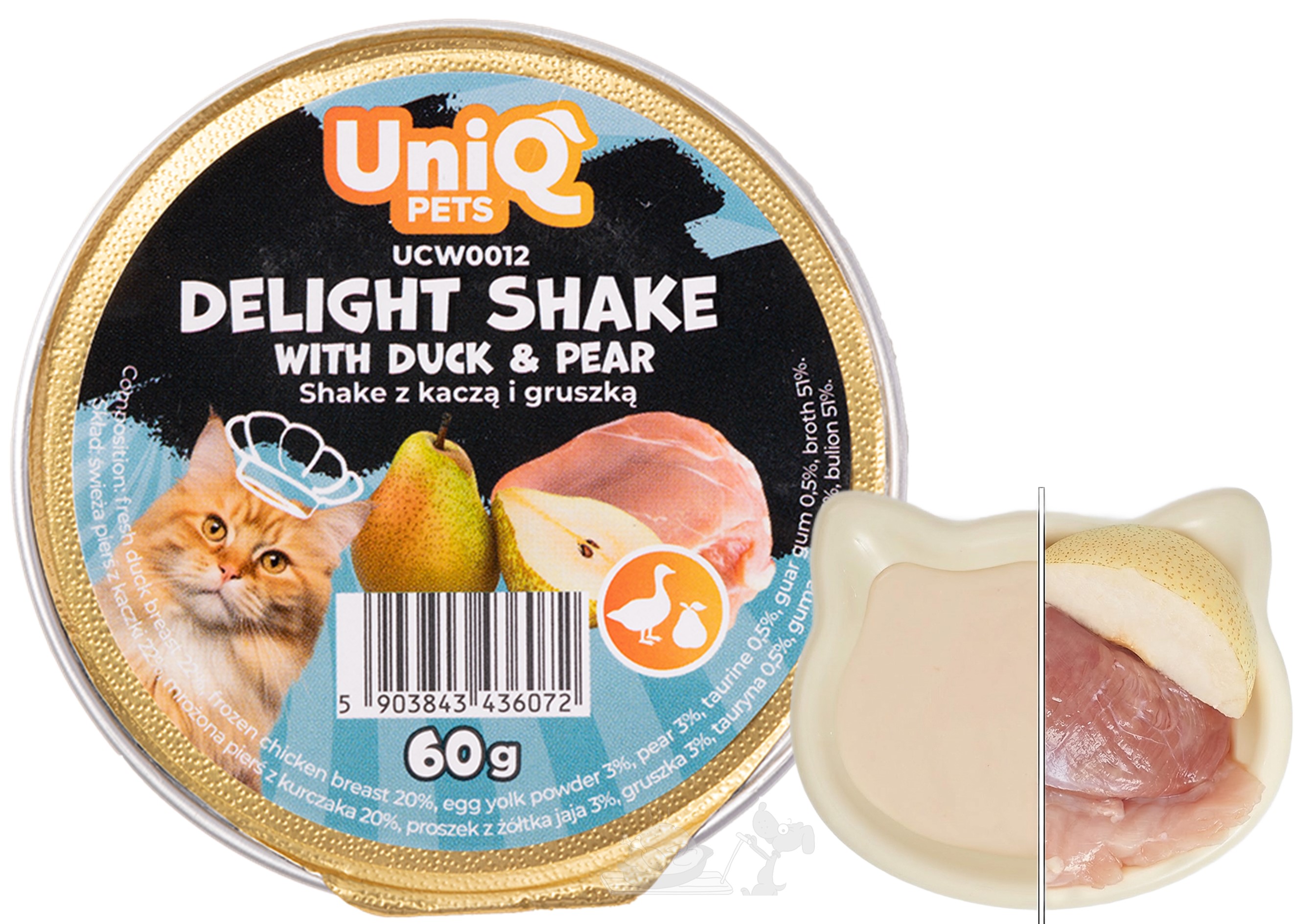 UNIQ PETS krémový pamlsek pro kočky 60g s kachnou a hruškami