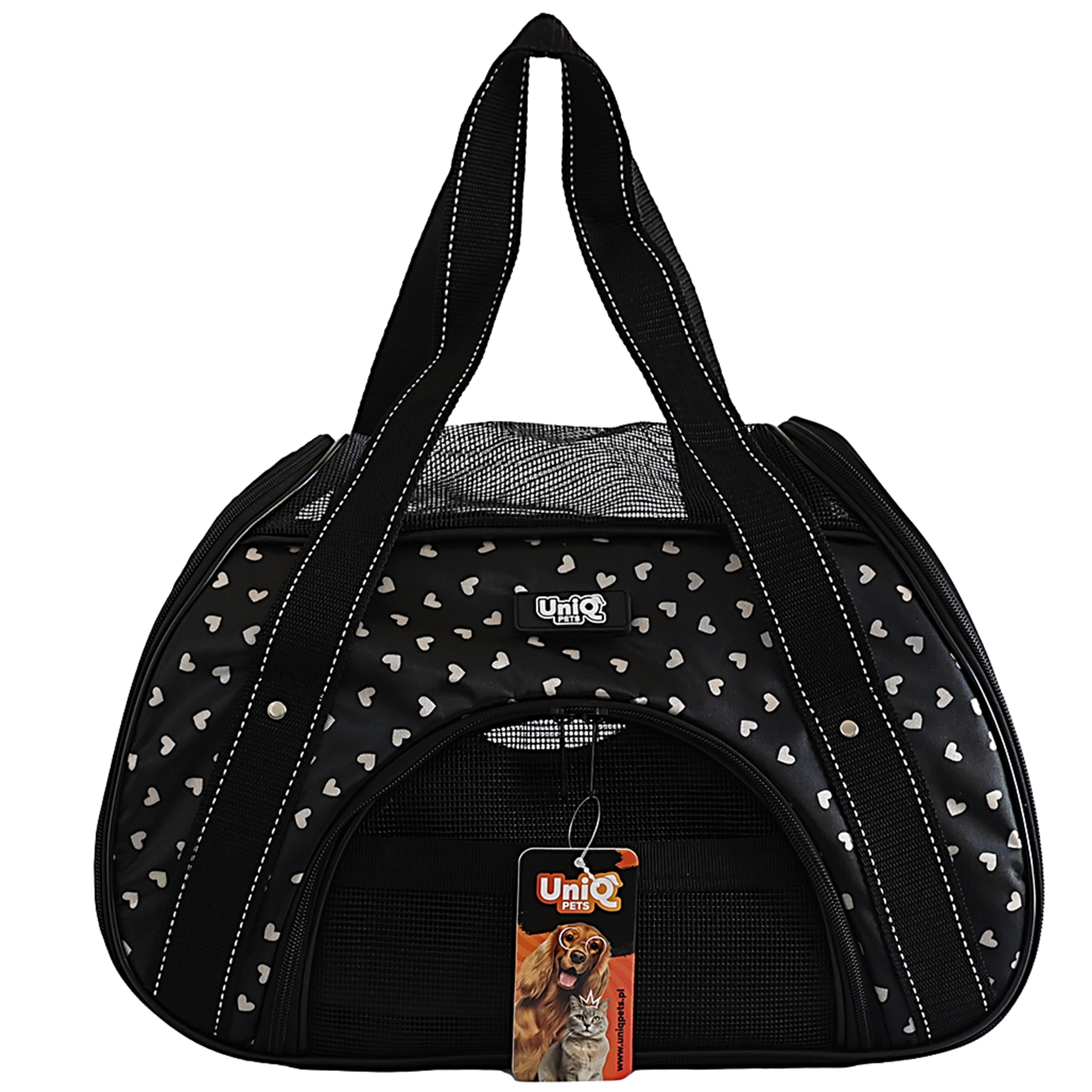 UNIQ PETS přepravní taška pro psy a kočky Furtote Furryheart, černá 40×23×27cm (do 7 kg)