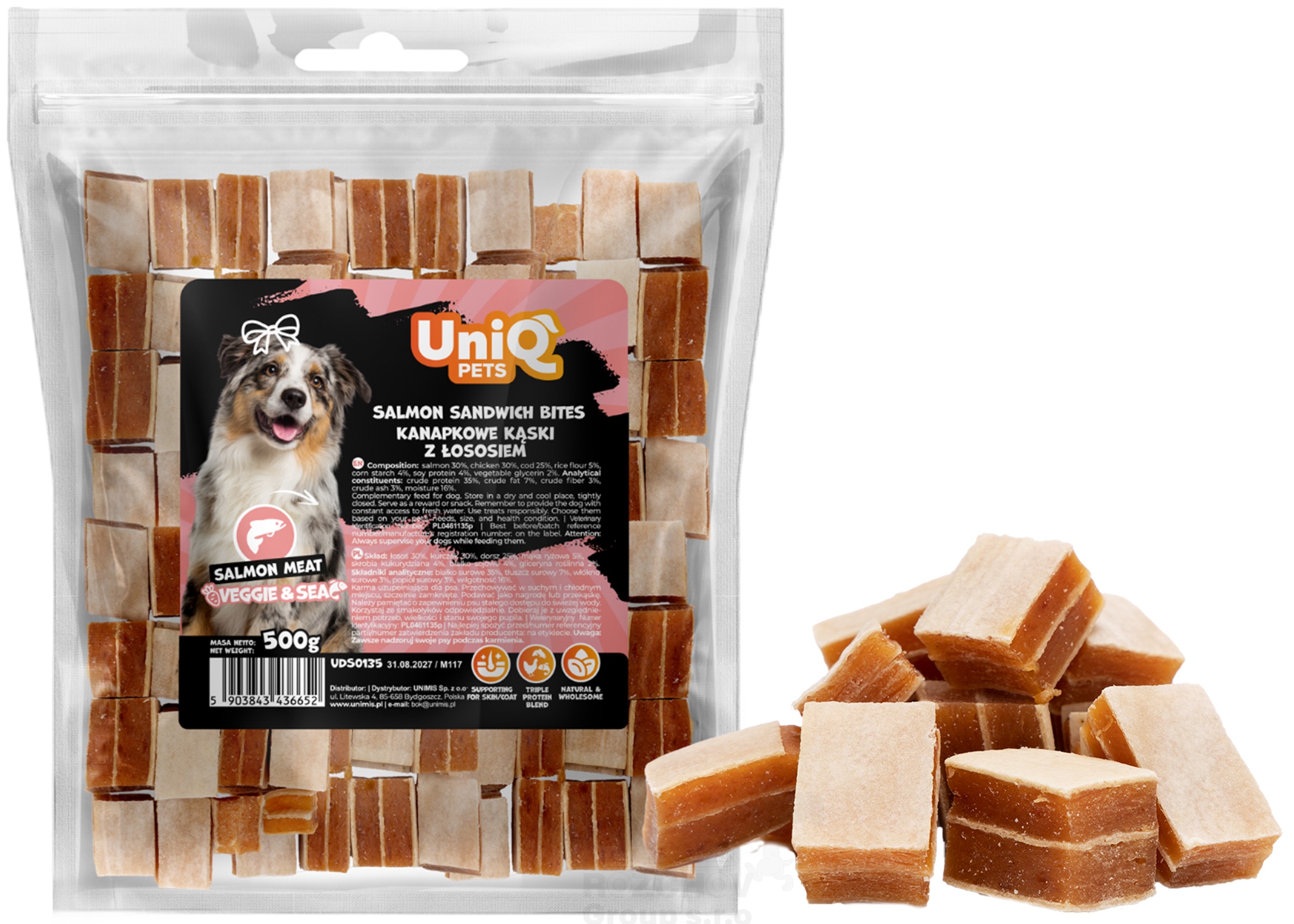 UNIQ PETS mini sendviče losos, treska, kuře 500g
