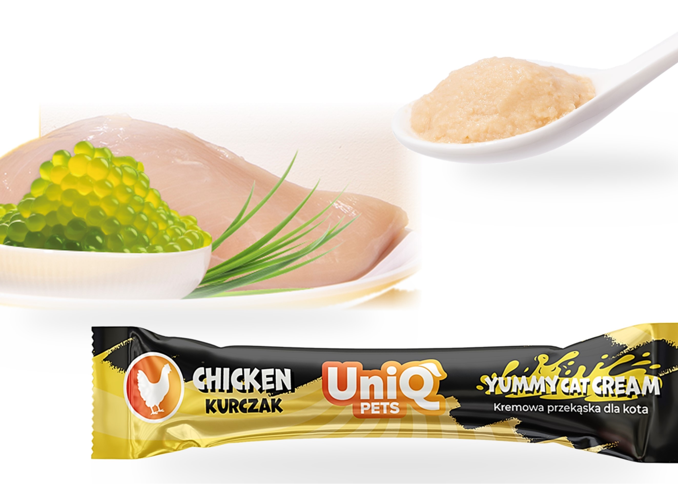UNIQ PETS CAT lahodný krém pro kočky s kuřecím masem a kočičí trávou 15g