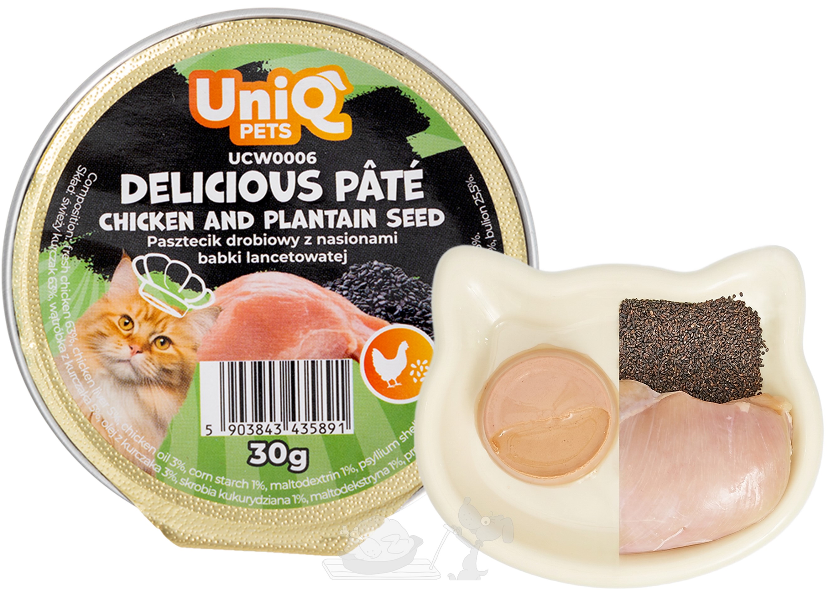 UNIQ PETS Kuřecí masová paštika pro kočky s psylliem 30g