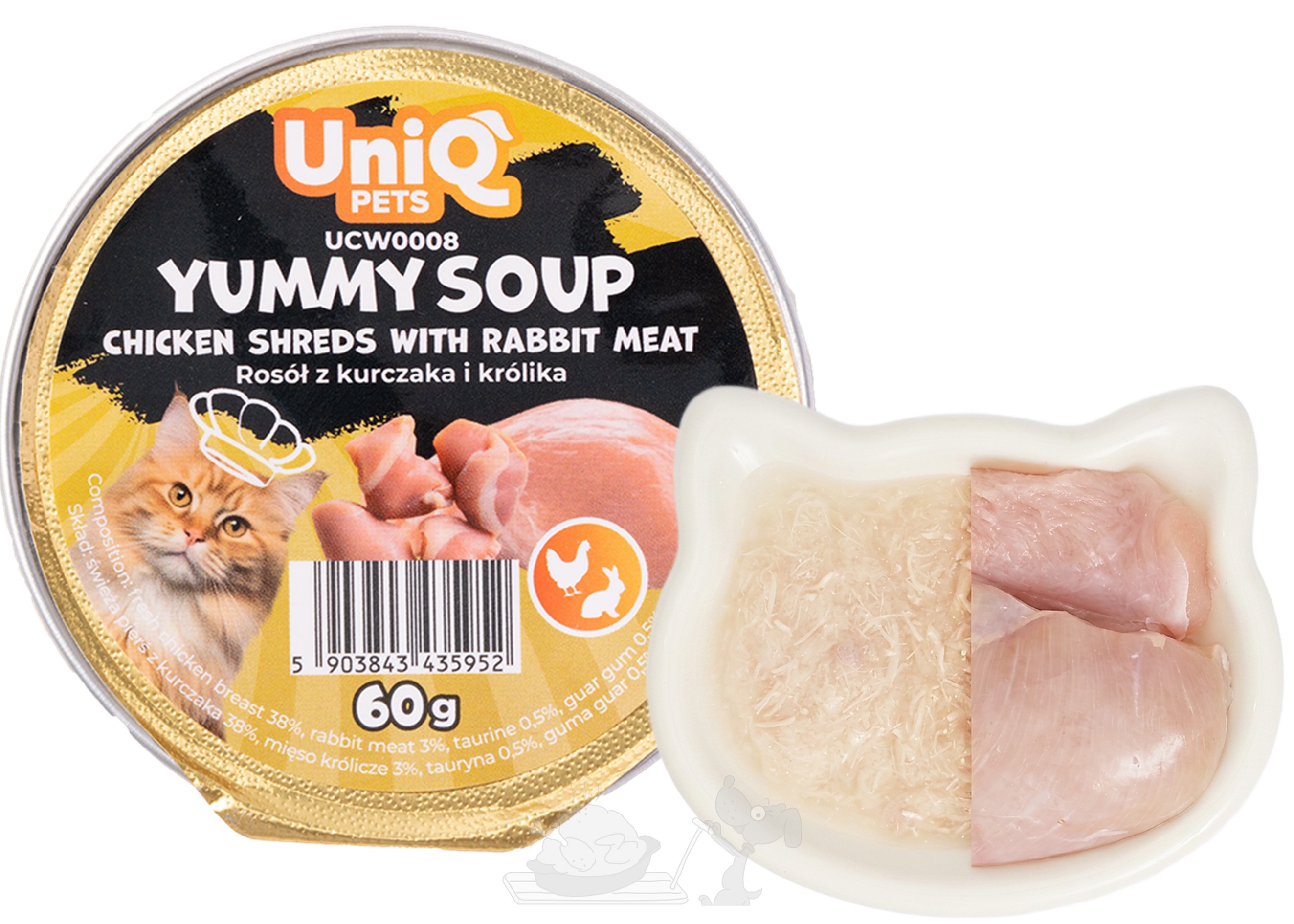 UNIQ PETS polévka pro kočky s kuřecím a králičím masem 60g