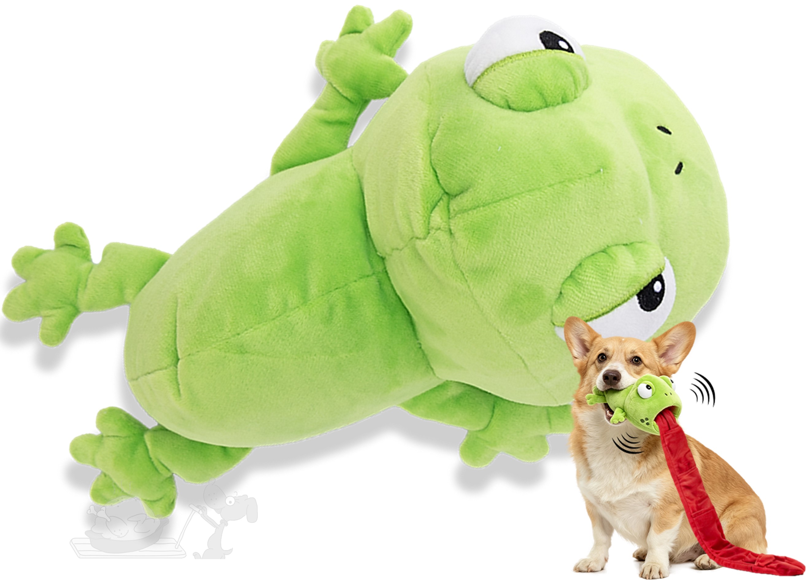 UNIQ PETS plyšová žába pro psy s vytahovacím jazykem a pískátkem 90 cm