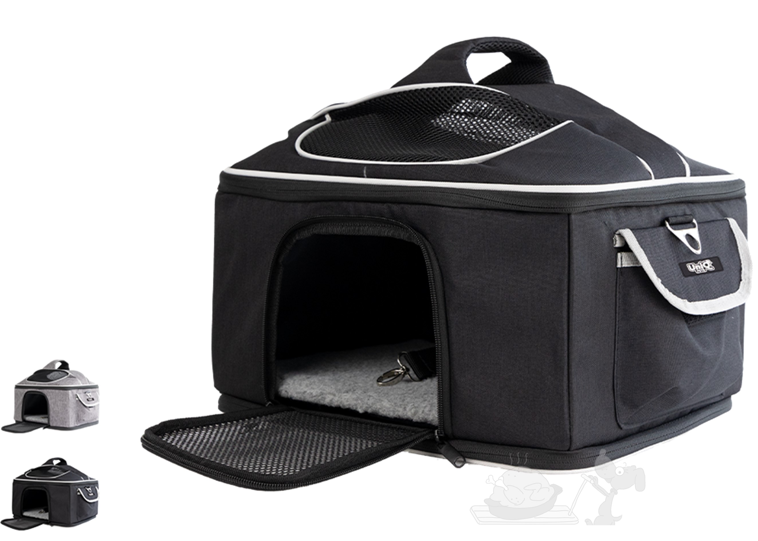UNIQ PETS přepravní taška pro psy a kočky Furtote Pawcastle, černá 40×28×28cm (do 8 kg)